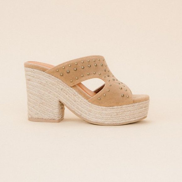 MIIM Ada Stud Espadrille Platform Clog Wedge Shoes - Picture 2 of 6